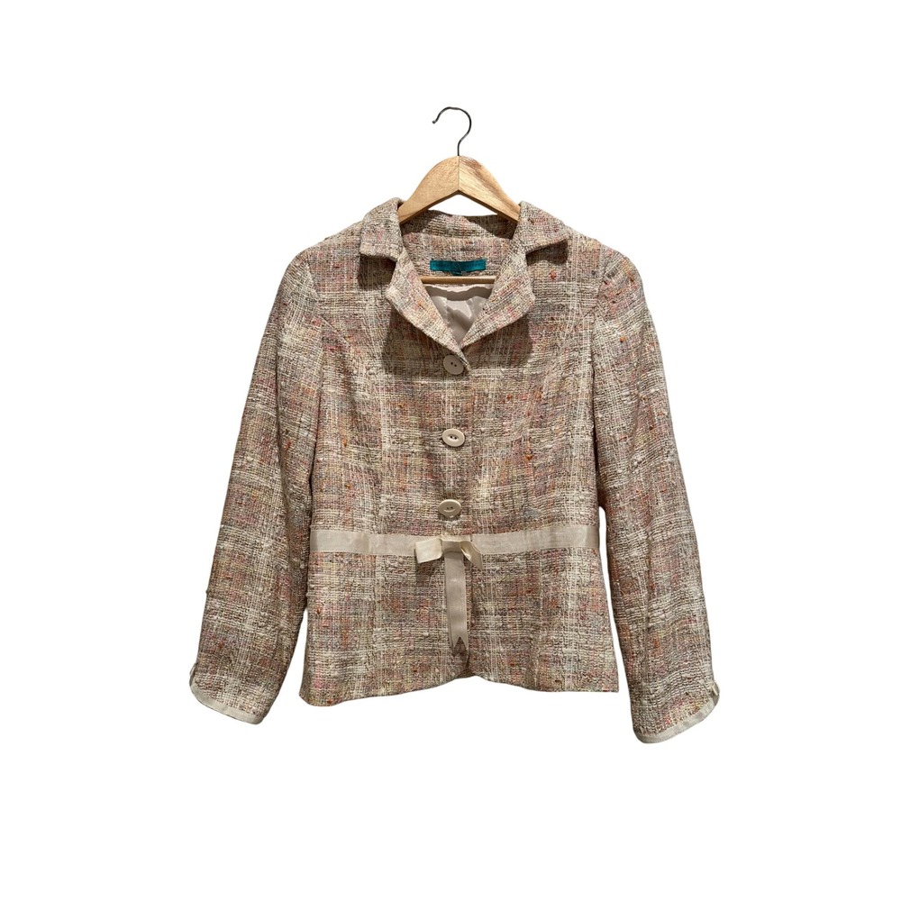 Sharon Anthony Tweed Multi Color Blazer Ribbon Bow Jacket 10P Preppy Business